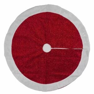 Christmas Holiday Tree Skirt Shiny Tinsel Red White Faux Fur Trim 20" NEW